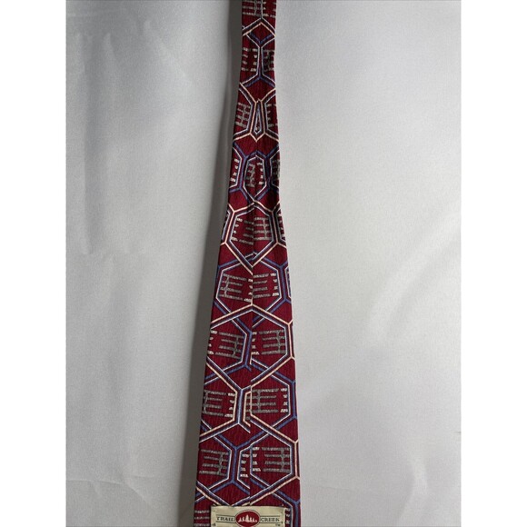 Trail Creek Mens Silk Geometric Regular Tie Necktie Multi-Color Red 58 inch - Picture 11 of 12